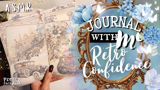 ASMR Aesthetic Journaling Blue Retro Confidence Scrapbooking | Journal With Me Relaxing and Calming