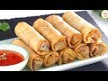 Vegetable spring rolls  chicken spring rolls recipe by tiffin box  restaurant style chinese rolls