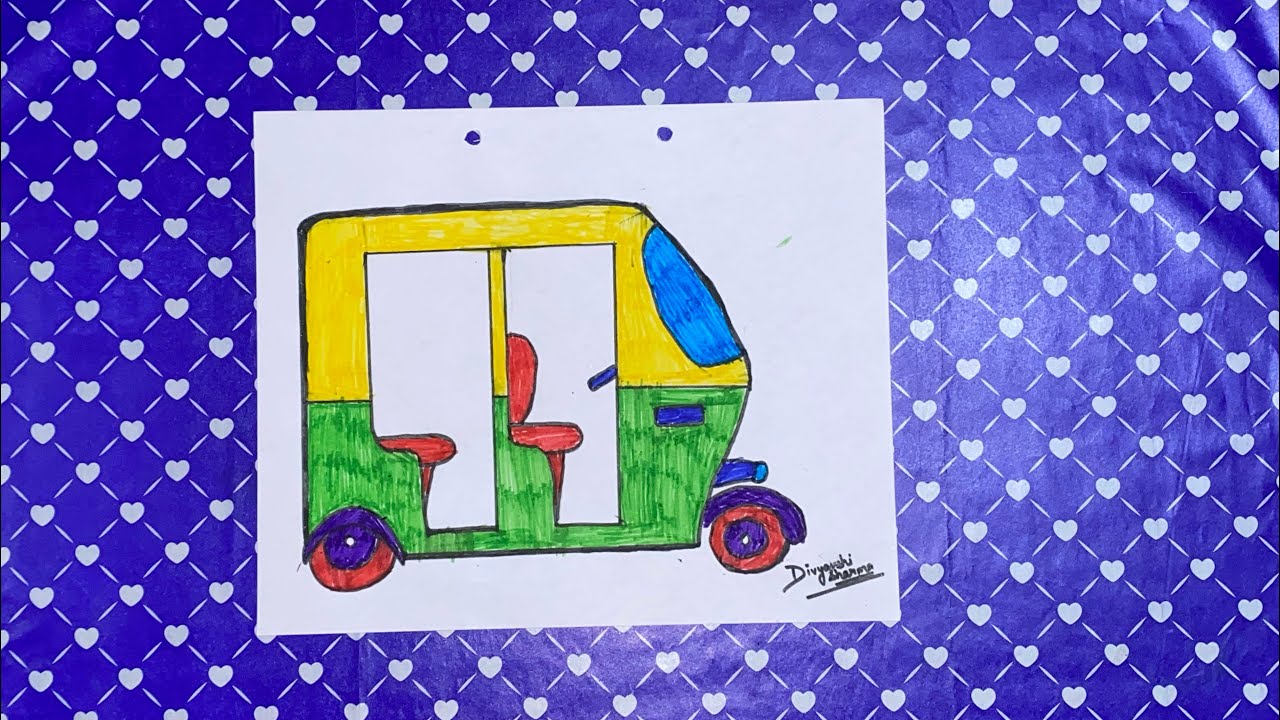 How to draw auto rickshaw 🛺 || easy auto rickshaw 🛺 drawing step by ...
