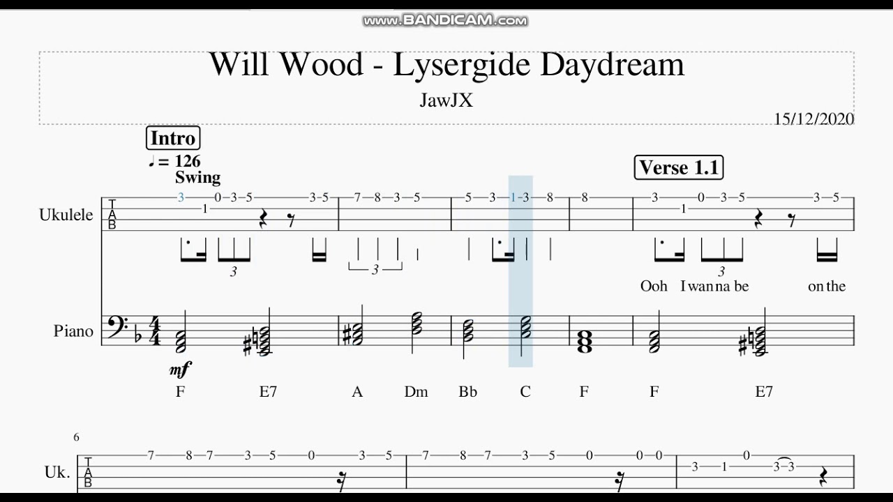 Will Wood " Lysergide Daydream " Ukulele Tabs Sheet Music YouTube