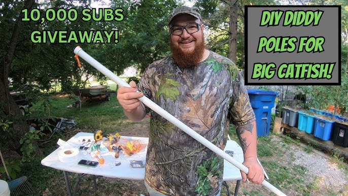 How to Make Fiberglass Bank Poles for Big Catfish - diddy poles limb lines  