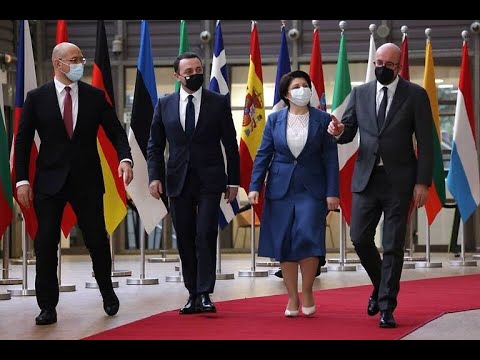 ირაკლი ღარიბაშვილი, უკრაინელ და მოლდოველ კოლეგებთან ერთად, შარლ მიშელს ხვდება