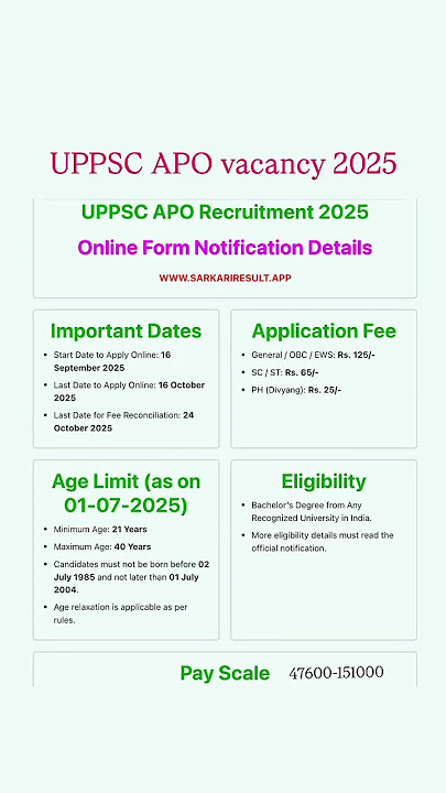 Up apo vacancy 2025/uppsc apo vacancy 2025/up apo vacancy/up apo/uppsc apo vacancy