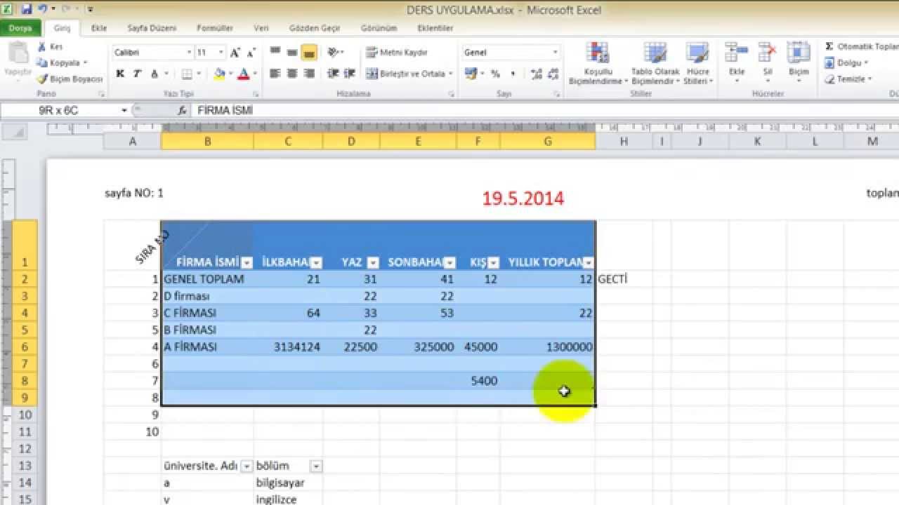 MS Excel'de Tablo Ekleme YouTube