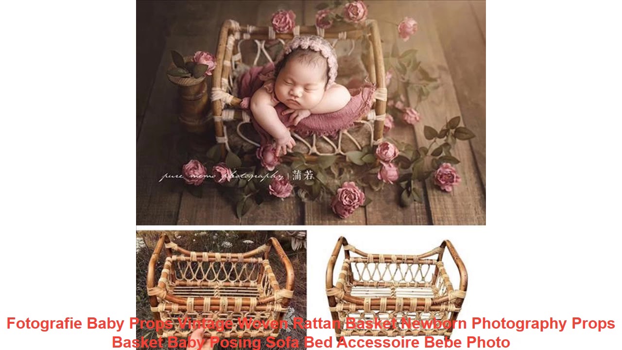 Fotografie Baby Props Vintage Woven Rattan Basket Newborn Photography Props Basket Baby Posing Sofa