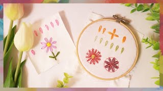 【フランス刺繍】レゼーデージーステッチの縫い方　How to sew lazy daisy stitch 자수를 꿰매는 방법　チュートリアル