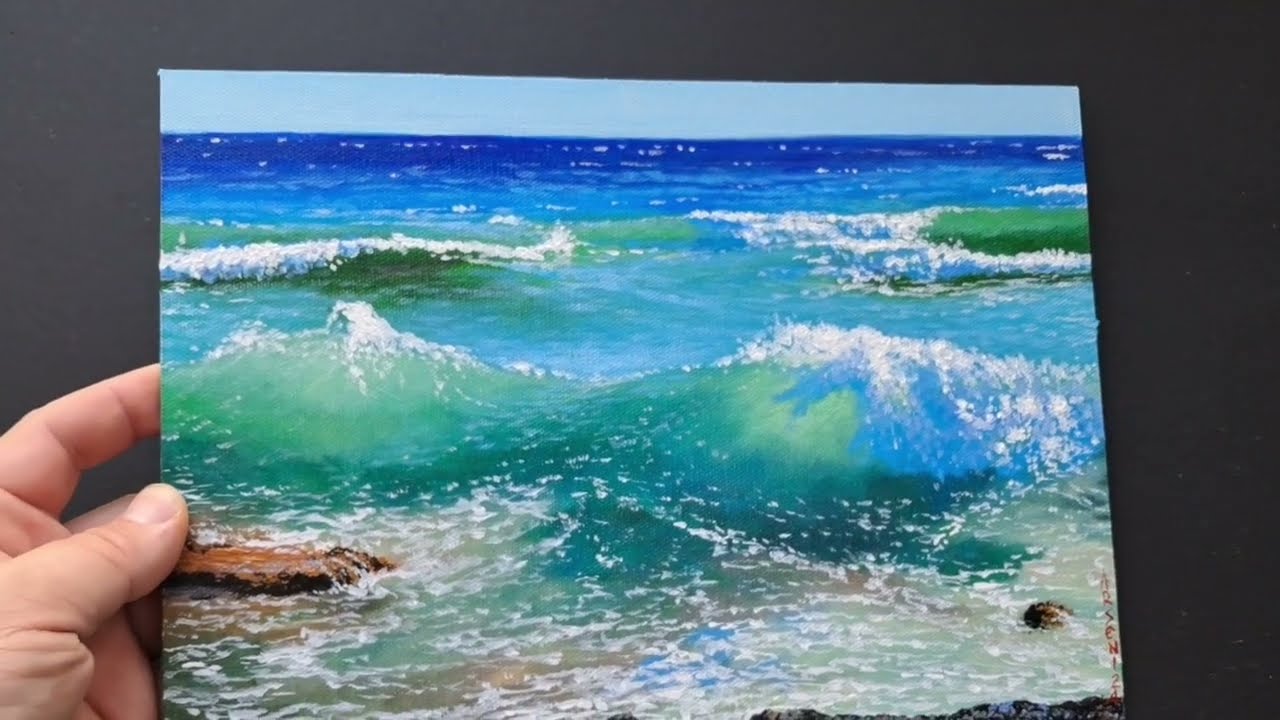 ORIGINAL Oil Painting Handmade Arseni ~ BEAUTIFUL SEA 12" X 8" NO FRAME USA