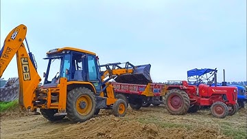 Jcb 3dx Backhoe Loader Machine Loading Red Mud In Mahindra 475 DI Tractor | Jcb Video