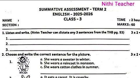 3rd std English term 2 qus paper SUMMATIVE ASSESSMENT - TERM 2 ENGLISH- 2025-2026 CLASS-3 question