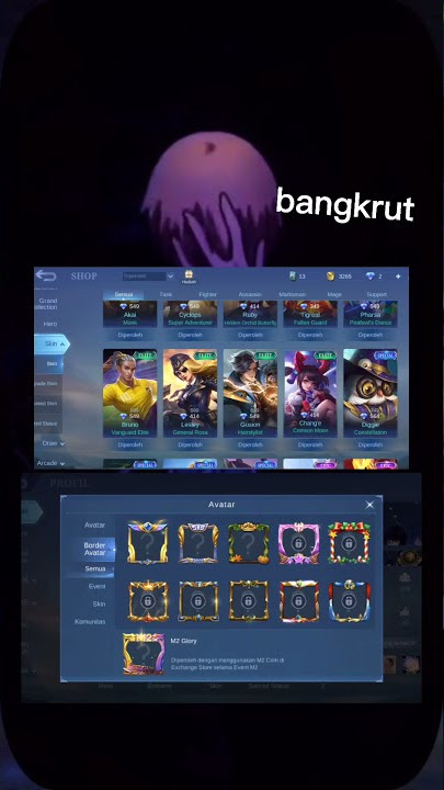 jual akun ML 300K banyak skin emblem full Maxx!! temanku butuh duit yang minat boleh WA nya