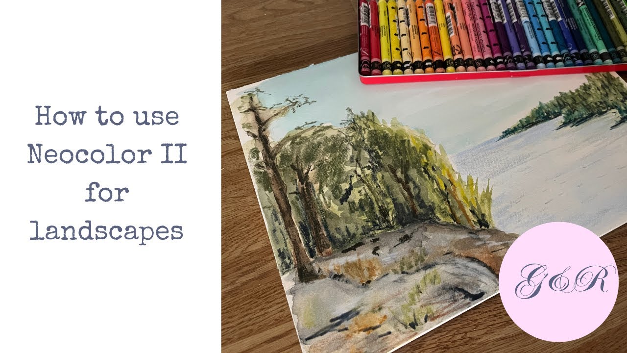 Easy landscape using Neocolor II crayons