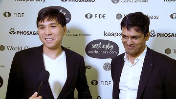 Riga Grand Prix 2019  Round 1, game 1  Interview with Wesley So and Harikrishna Pentala