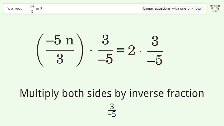 Solve -(5n)/3=2: Linear Equation Video Solution | Tiger Algebra