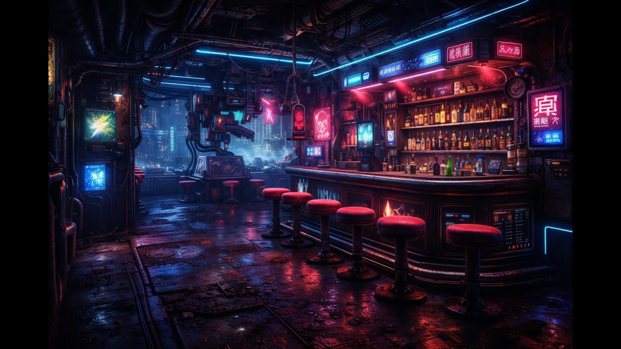 CyberMidnight, Late Night in the Neon Slums | Cyberpunk Bar Ambience & Music