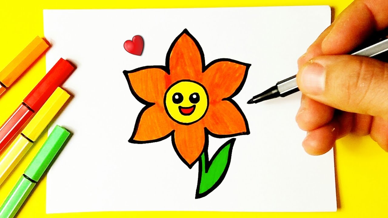 COMO DESENHAR UMA FLOR FÁCIL  DESENHANDO E PINTANDO PASSO A PASSO 