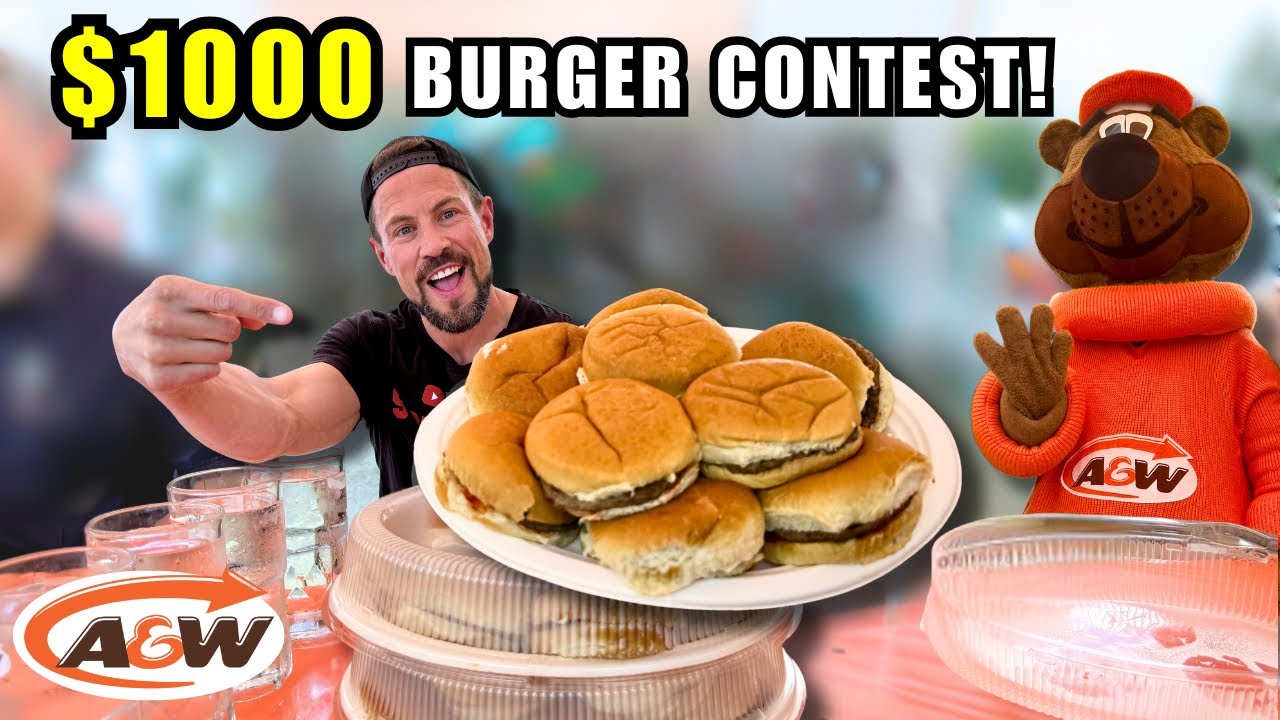 $1000 A&W BURGER EATING CONTEST 💰 How Many Buddy Burgers Can I Eat?!