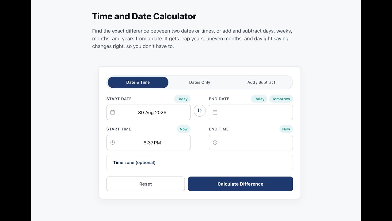 Time and Date Calculator video tutorial
