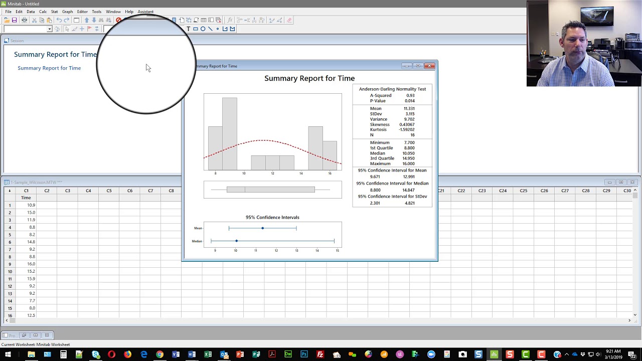 1 Sample Wilcoxon Test Using Minitab Youtube