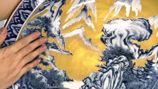 Dĩa men lam sơn thuỷ vẽ vàng #313 - Sưu tầm gốm Nhật cùng Toki Antique