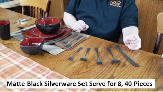 Matte Black Silverware Set Serve for 8, 40 Pieces