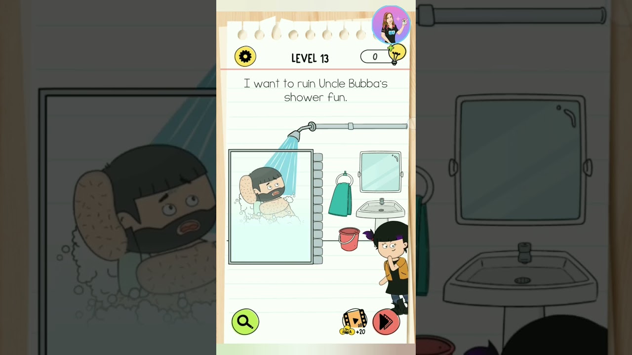 Brain Test 4: Tricky Friends - Level 13: I Want To Ruin Uncle Bubba's Shower Fun. Test Solution