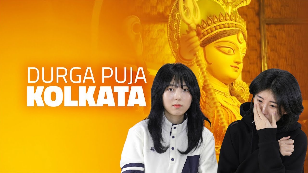 Korean girls watch to Kolkata Durga Puja