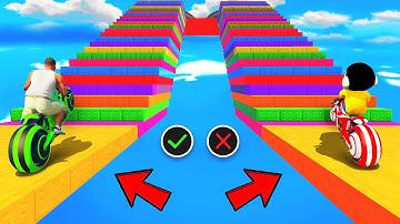 SHINCHAN AND FRANKLIN TRIED THE IMPOSSIBLE DUAL COLOURFUL STAIRS PARKOUR CHALLENGE GTA 5