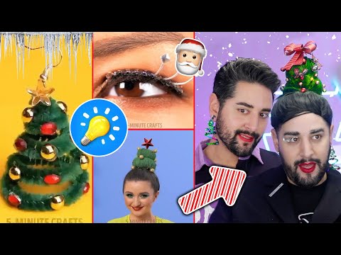 Debunking STUPID 5 Minute CHRISTMAS Crafts Makeup + Skincare Hacks  💜🖤 The Welsh Twins