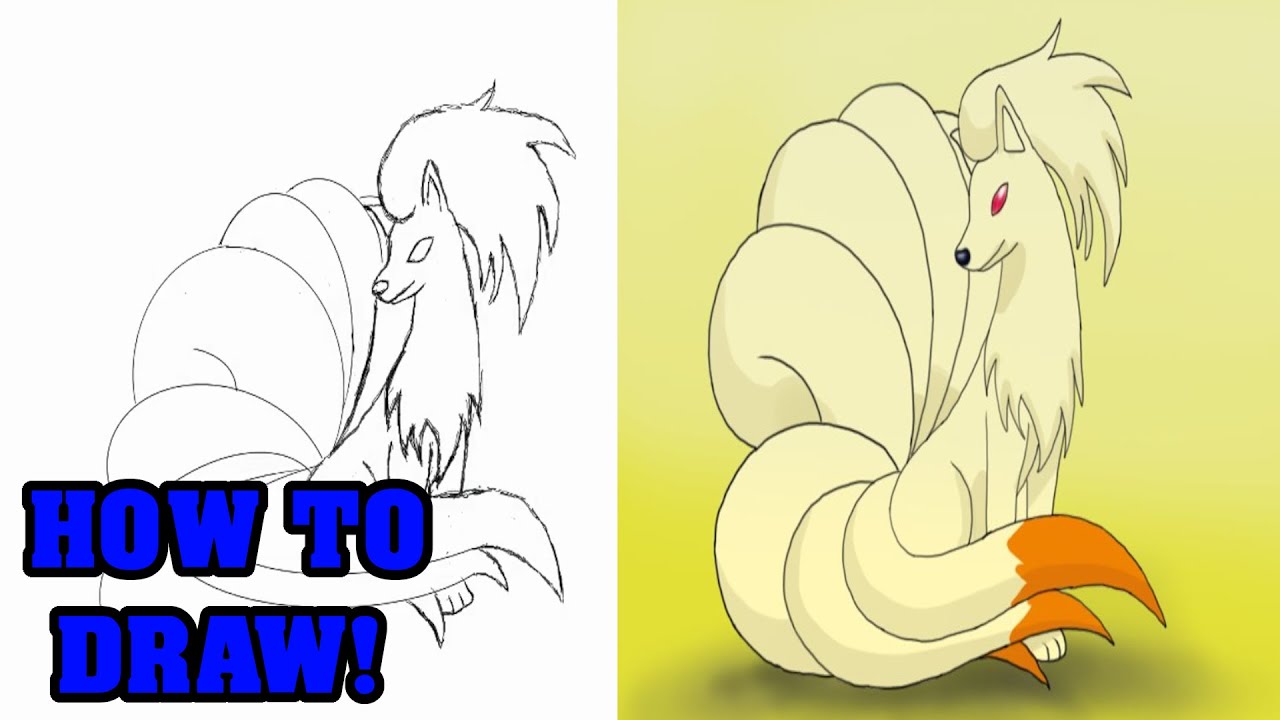 how to, for kids, step by step drawing, how to draw ninetales, pokemo...