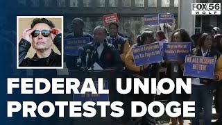 Federal workers protest government cuts by DOGE, Elon Musk