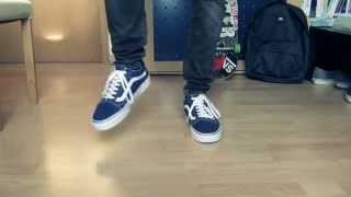 vans old skool navy blue on feet