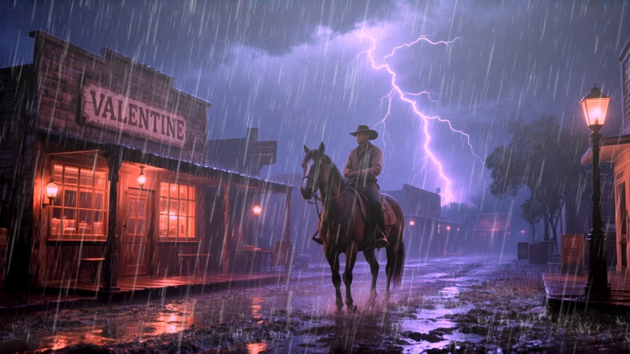 День святого Валентина сцена грозы во время езды на лошади - RDR2 | Сильный дождь звук ASMR