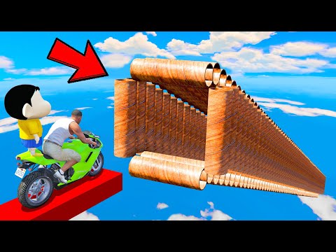 SHINCHAN AND FRANKLIN TRIED IMPOSSIBLE DEEP TUNNEL PIPE BIKE PARKOUR CHALLENGE GTA 5