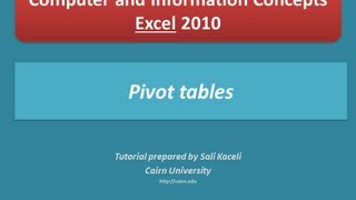 Using Pivot Tables in Excel 2010