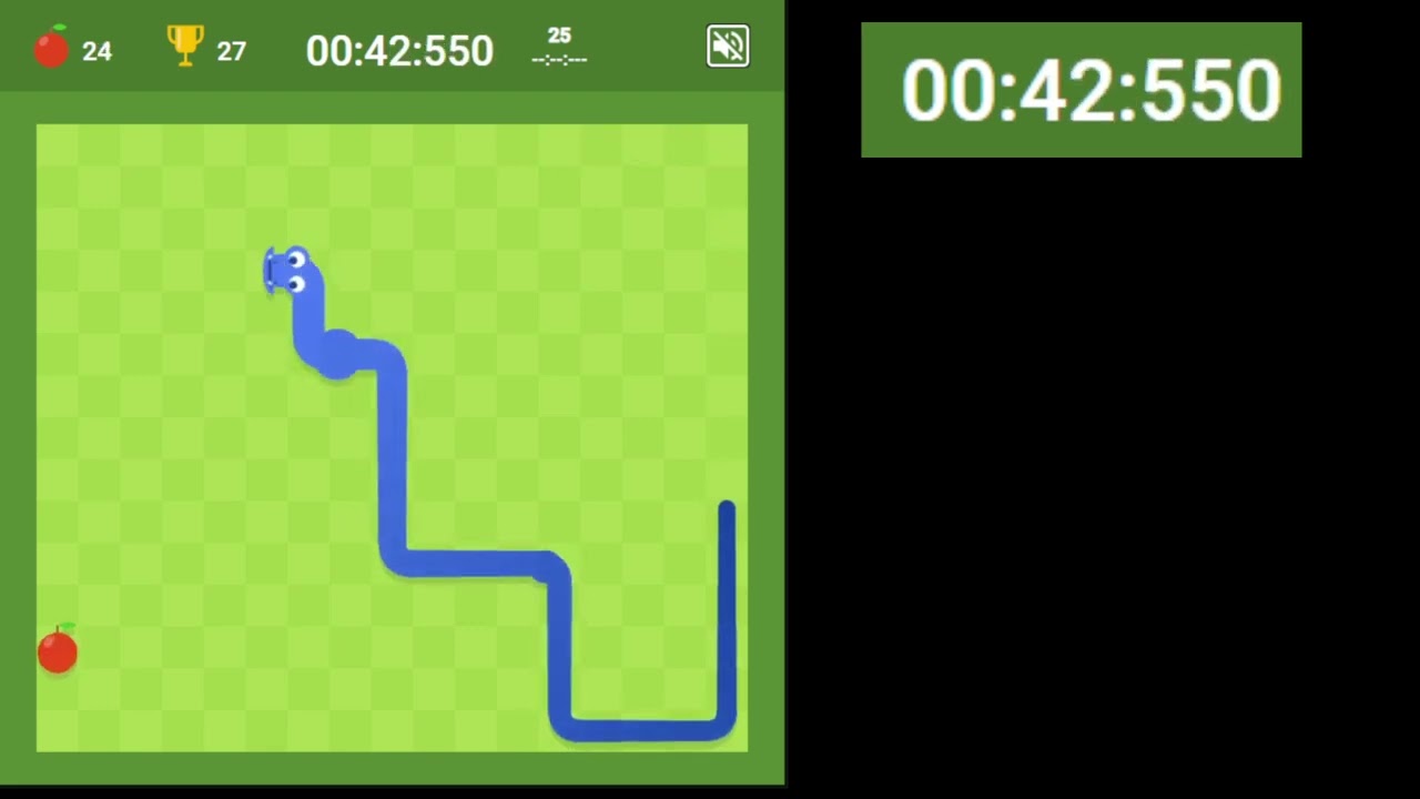 Google Snake - Speedrun 43s 320ms (Small Field, 5 Apples, Classic