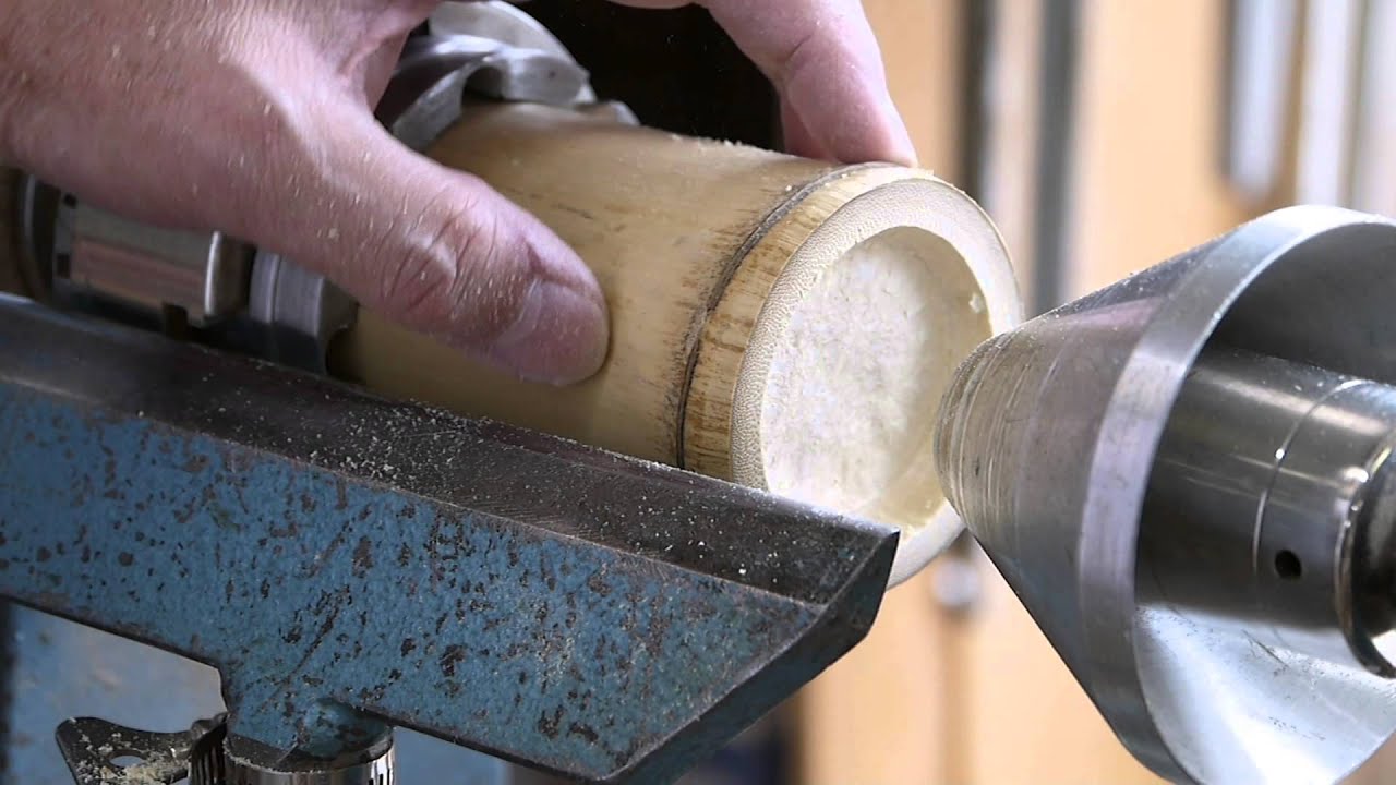 Turning a bamboo pencil holder - YouTube