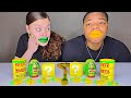 ASMR GREEN AND YELLOW FOOD, GIANT GUMMY SNAKE, TROLLI SOUR SLOTHS, TOXIC WASTE CANDY MUKBANG