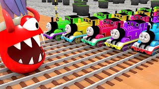 【踏切アニメ】あぶない電車 MS PACMAN Vs 5 TRAIN Colors Crossing 🚦 Fumikiri 3D Railroad Crossing Animation #train