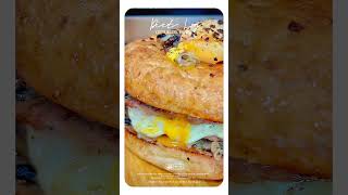 Lamb burger Bagel with Cheese, onions and portobello mushrooms