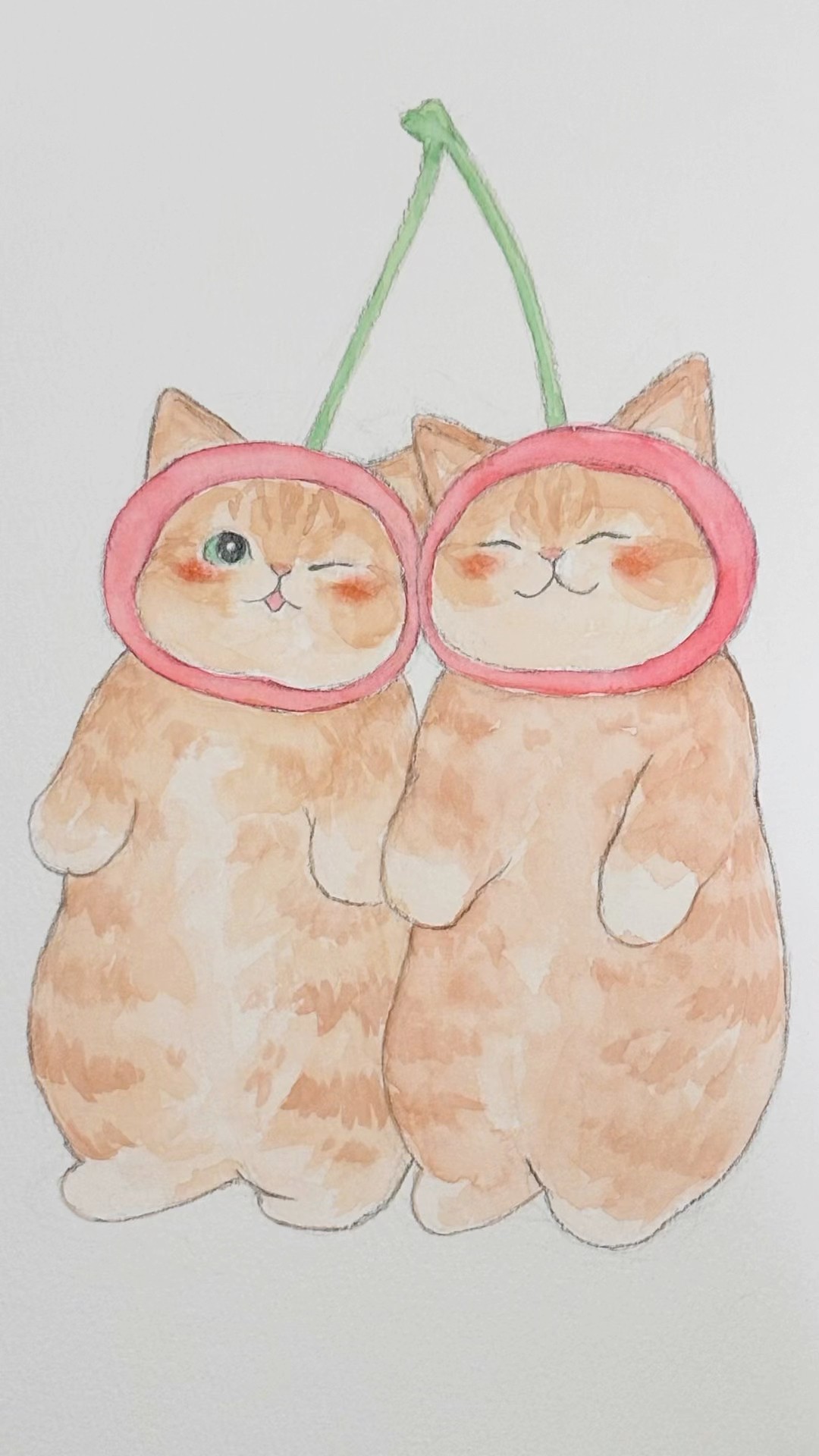 さくらんぼにゃんこ🍒🐱🐱 #cat #drawing #猫 #イラスト - YouTube