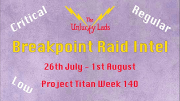Breakpoint Raid Intel - Critical, Regular & Low - 26th July to 1st August - Project Titan Week 140