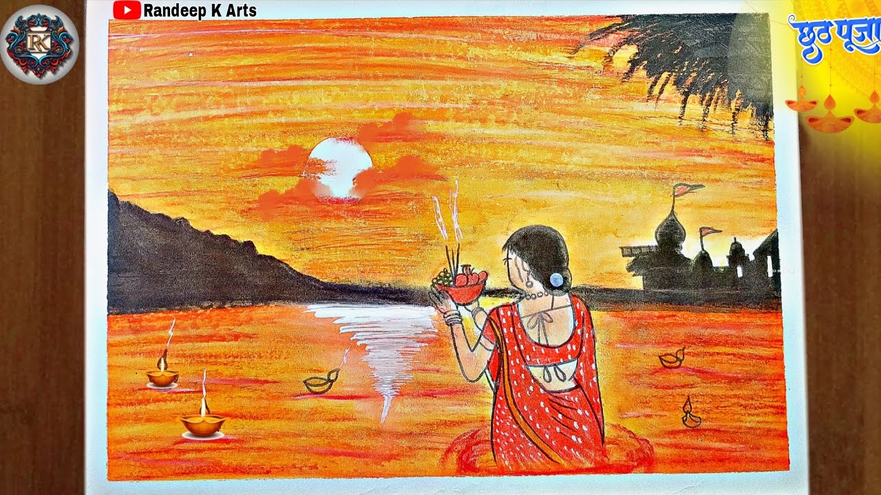 🌅 Beautiful Chhath Puja Drawing | Easy Chhath Puja Poster Art | Creative Festival Drawing