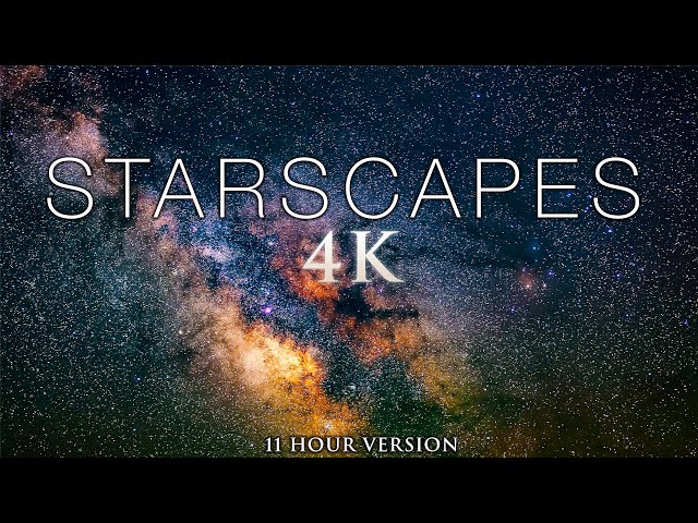 8 HOURS of STARSCAPES (4K) Stunning AstroLapse Scenes + Relaxing Music for Deep Sleep u0026 Relaxation class=