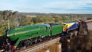 NSWGR 3801, Chumrail 42105 and NSWDR 4916 on the Nepean River Rail Bridge (Drone)