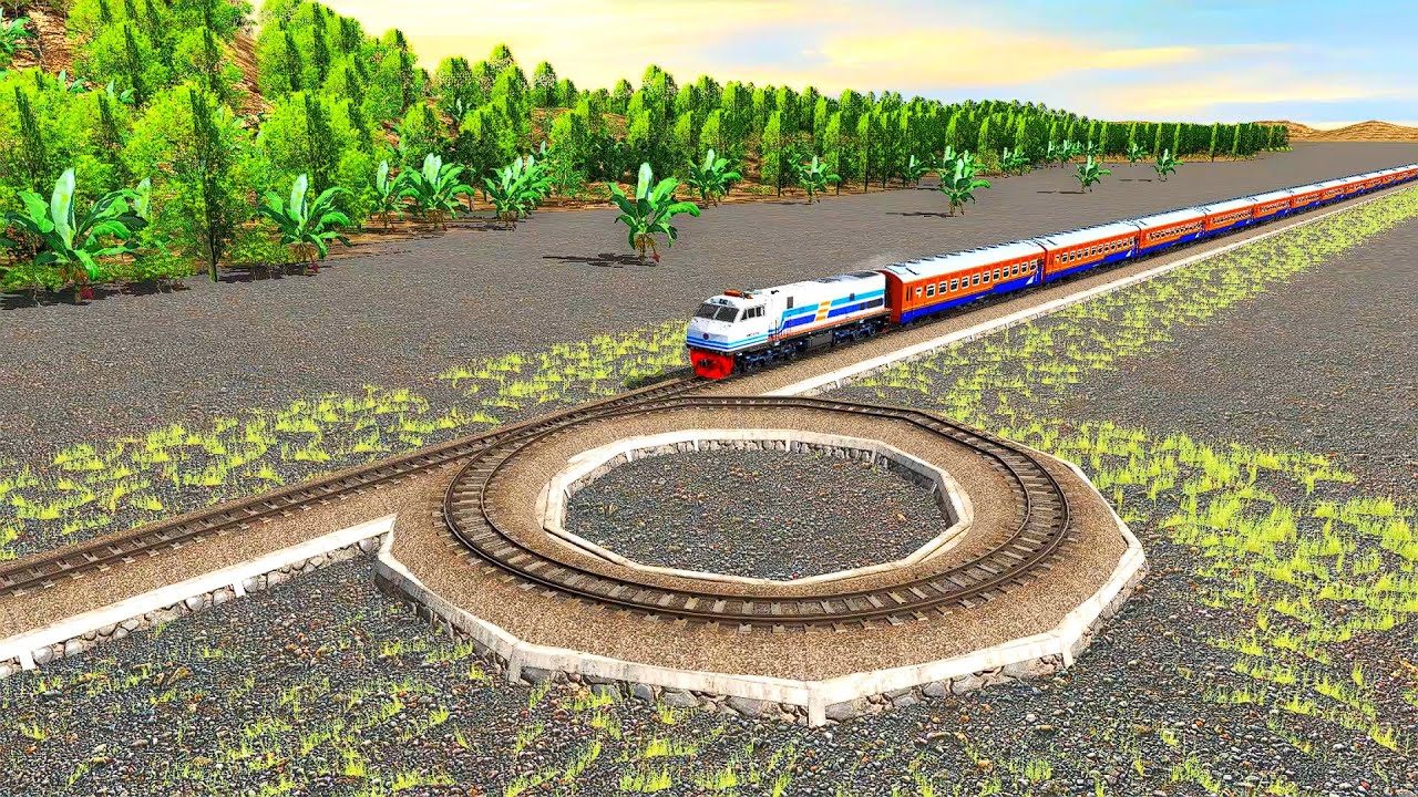 4 TRAINS TURN CROSSING ON RISKY LOOPING BUMPY FORKED RAILROAD TRACK #96 ...