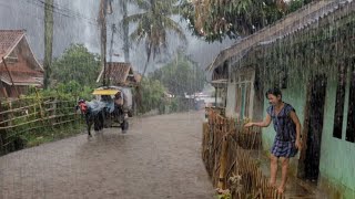 Super heavy rain and strong lightning in my village, Wind | Sleep instantly with the sound of rain