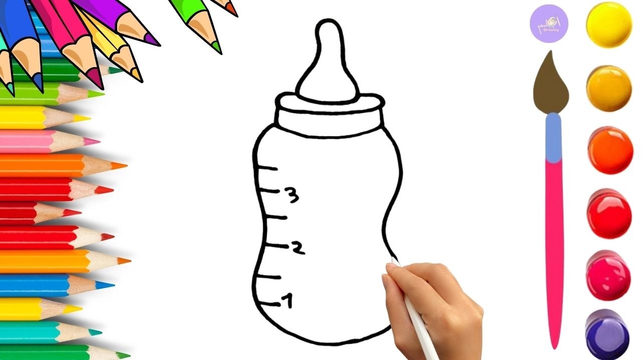 How To Draw cute Baby Bottle Drawing, Painting & Coloring For Kids and ...