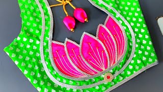 green colour benares blouse lotus flower blouse design stitching