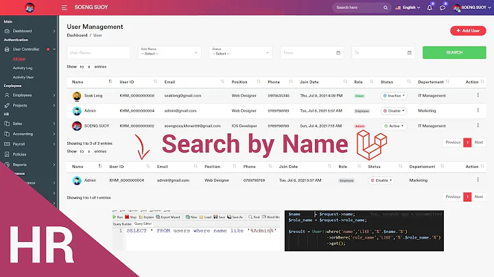 Create search user by name in Laravel 8.X | HR System Management