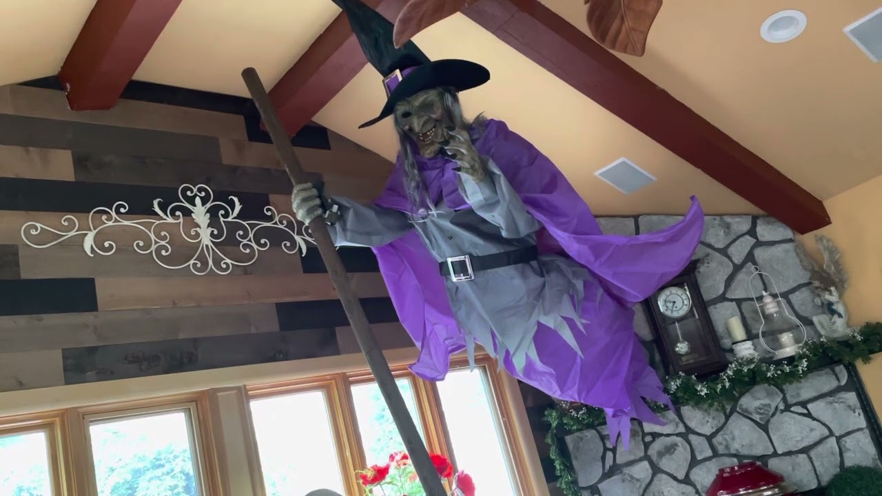 Home Depot Halloween 2022 12ft hovering witch animated LCD eyes - YouTube